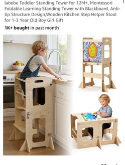 Toddler Learning Standing Tower with Blackboard