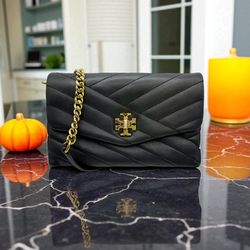 Tory Burch Black Kira Chevron Chain Wallet 