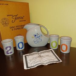 Fiesta Ware Pitcher And Tumblers 