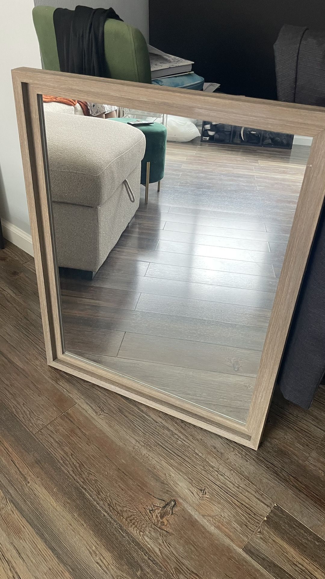 Tan wood accent mirror