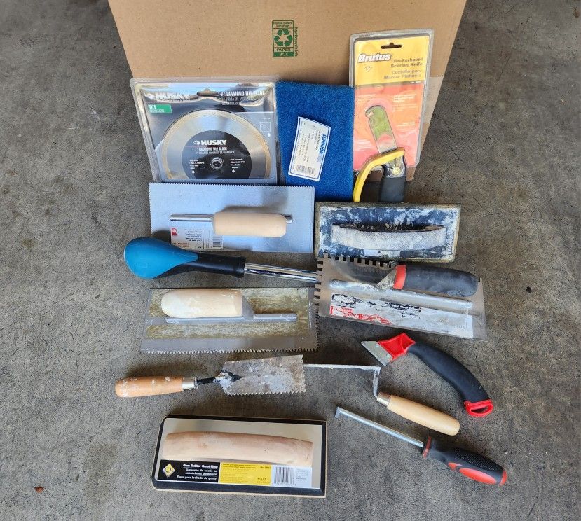 Tile Tools Husky Diamond Tile Saw Blade Trowel Grout Float Backerboard Scoring Knife