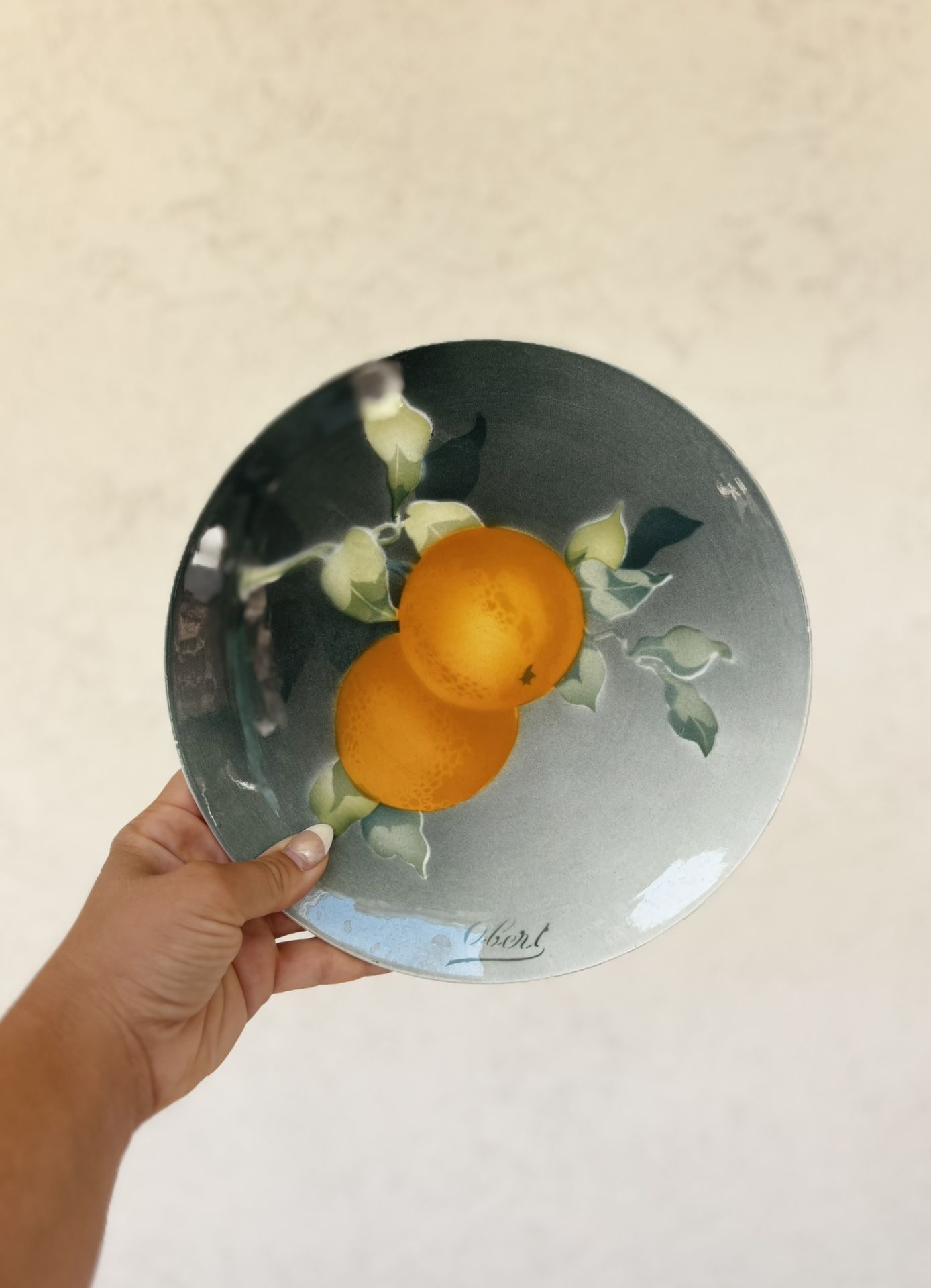 🍊Antique🍊 French Wall Plate - Orange Fruit Decorative (K&G Luneville) Obert Artist