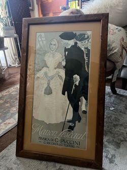 Vintage  Manon Lescaut Puccini Opera Poster Framed Artwork 19x32”