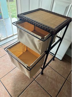 Wicker and metal Dresser 14”DX 16”WX 26”H