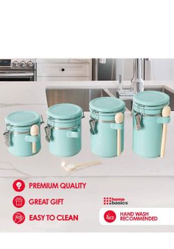 Home Basics 4PC Ceramic Canister Set W/Spoon (Turquoise