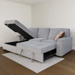 Like New Light Gray Sleeper Storage Sofa