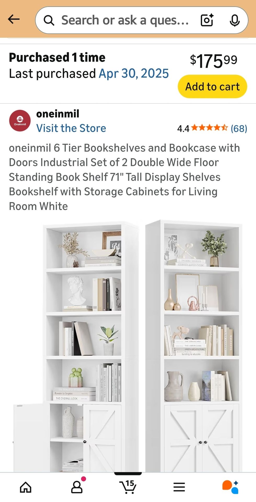 6 Tier Bookshelves and Bookcase with Doors Industrial Set of 2 Double Wide Floor Standing Book Shelf