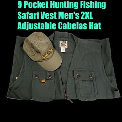 NEW Safari 9 Pocket Vest XXL Mens Hunting Fishing Adjustable Cabelas Hat Travelsmith