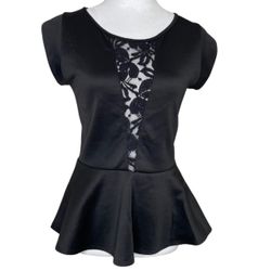 Sis Sis Women's Floral Lace Cap Sleeve Scoop Neck Peplum Blouse Romantic Goth S 