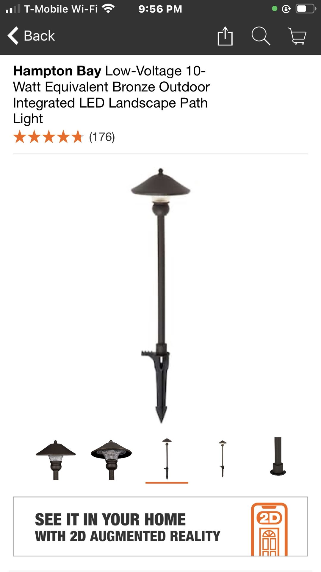 1- item only last one only $25 Hampton Bay Low-Voltage 10-Watt Equivalent Bronze Outdoor Integrated LED Landscape Path Light