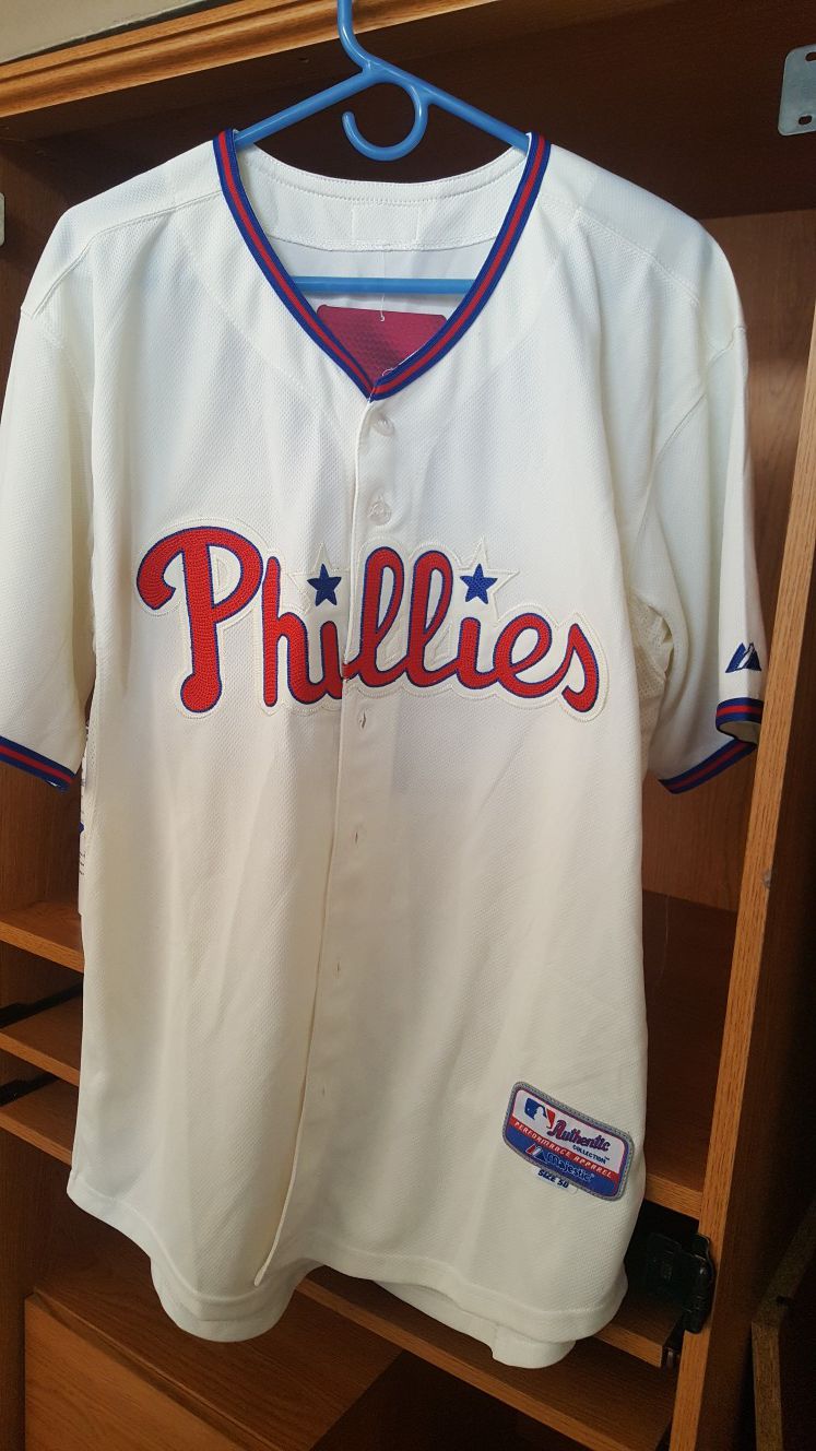 Brand New Cool Base Majestic Authentic PHILADELPHIA PHILLIES Raul Ibanes Cream Home Jersey Anyone in the area a Phillies fan?
