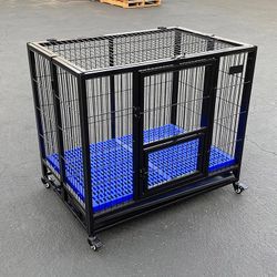 (Brand New) $150 Heavy-Duty Dog Cage 37x25x33” Single-Door Folding Crate Kennel with Plastic Floor & Tray