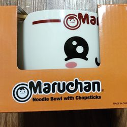 Maruchan Ramen Noodle Supper Cute Ceramic Bowl With Wooden Chopsticks NEW In Box Thumbnail