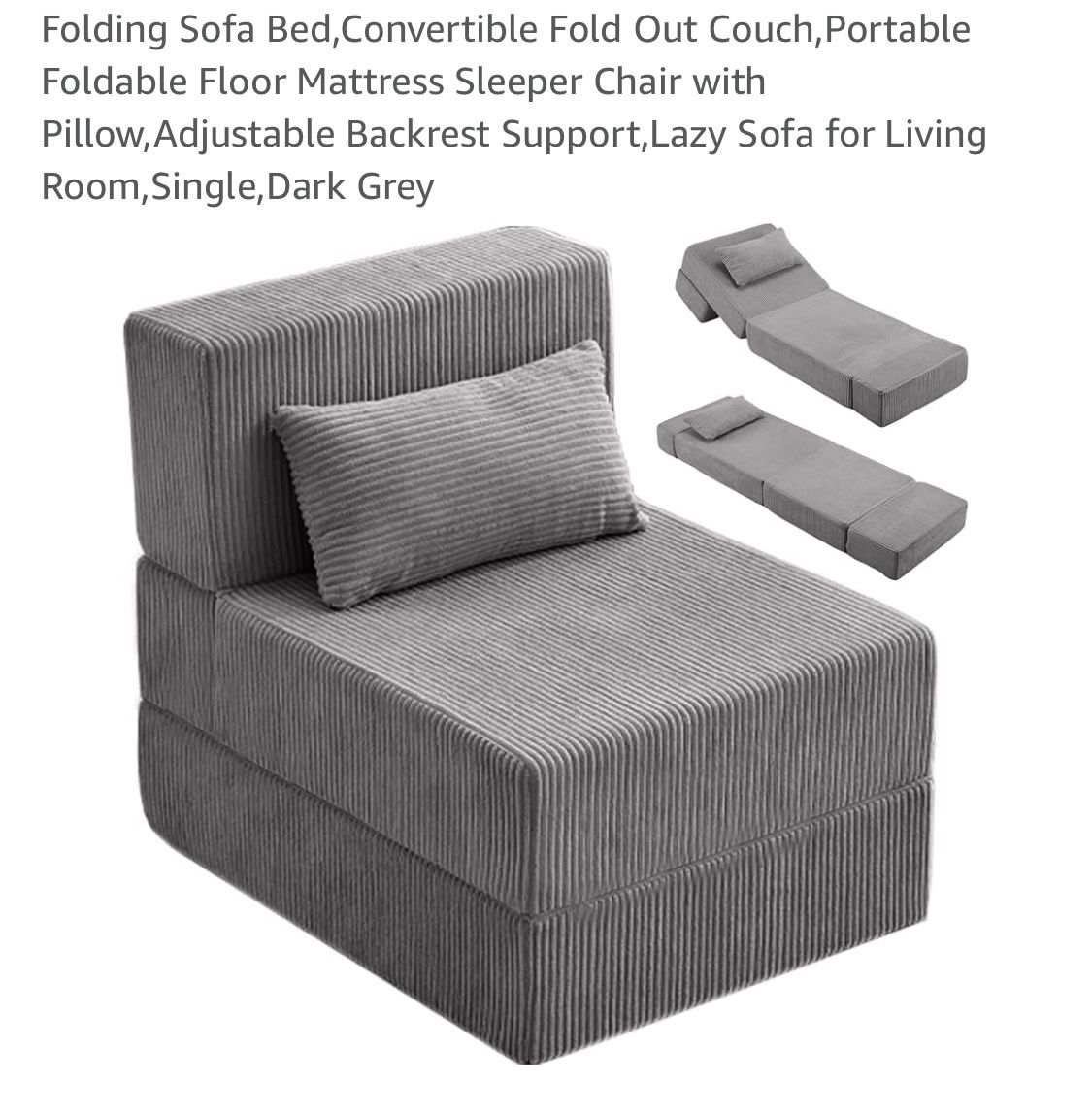 Folding Sofa Bed,Convertible Fold Out Couch,Portable Foldable Floor Mattress Sleeper Chair with Pillow,Adjustable Backrest Support,Lazy Sofa for Livin