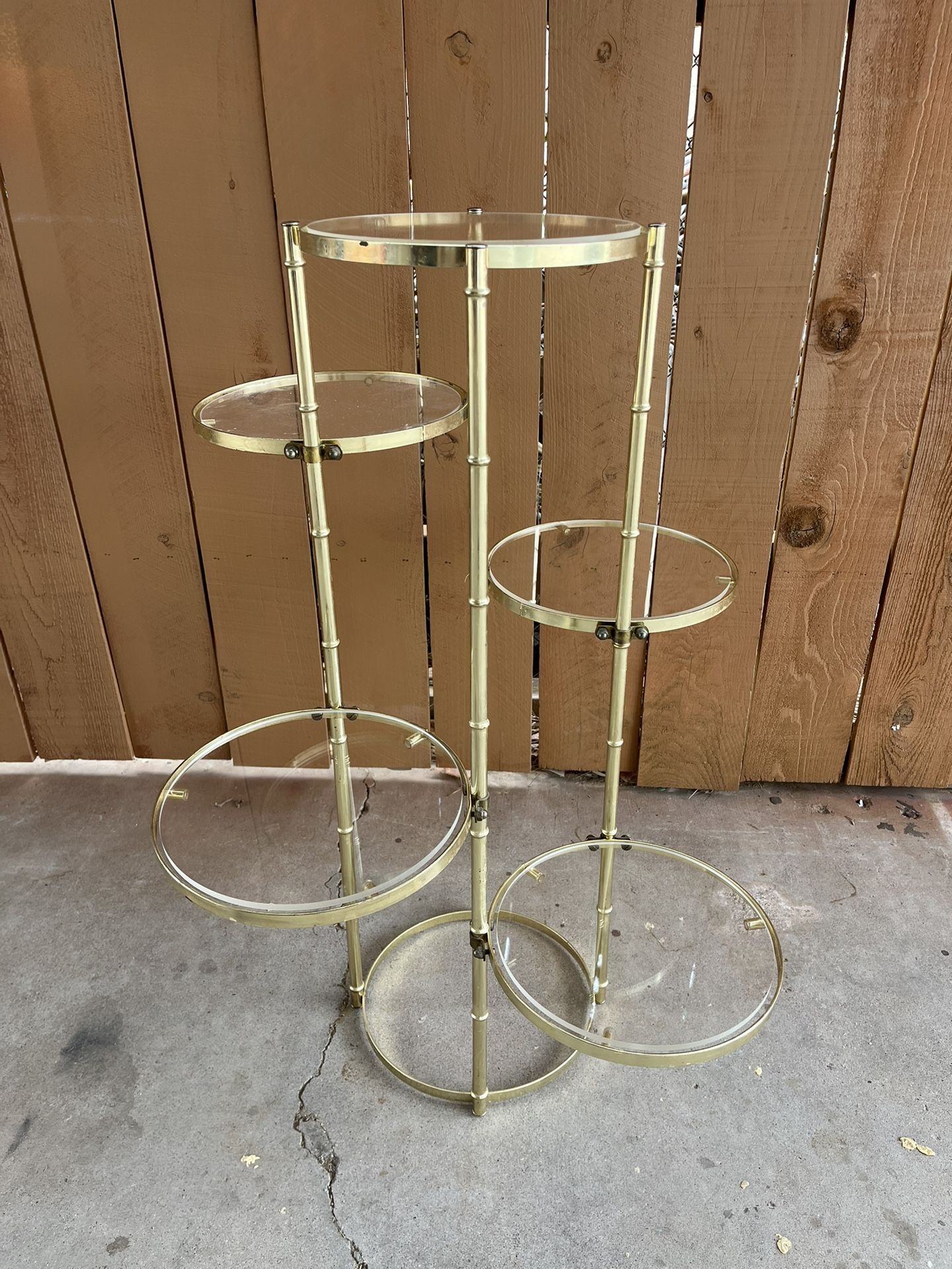 Vintage gold metal faux bamboo plant stand