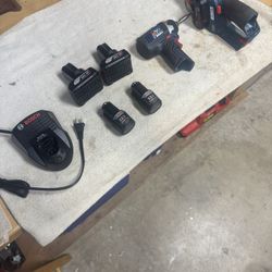 Bosch 12 Volt Planer, Impact Driver, 4- Batteries And Charger