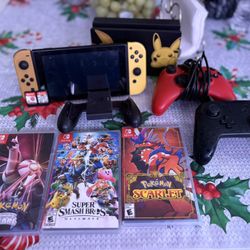 Pikachu And Eevee Nintendo Switch With Accessory, 2 Controller, And 5 Games, 200gb Of Space 