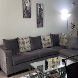6 - Piece Velvet Gray Sectional