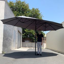 (NEW) $95 Large 15 FT Double Sided Umbrella Outdoor Patio, Gray/Red color (Weight base not included)