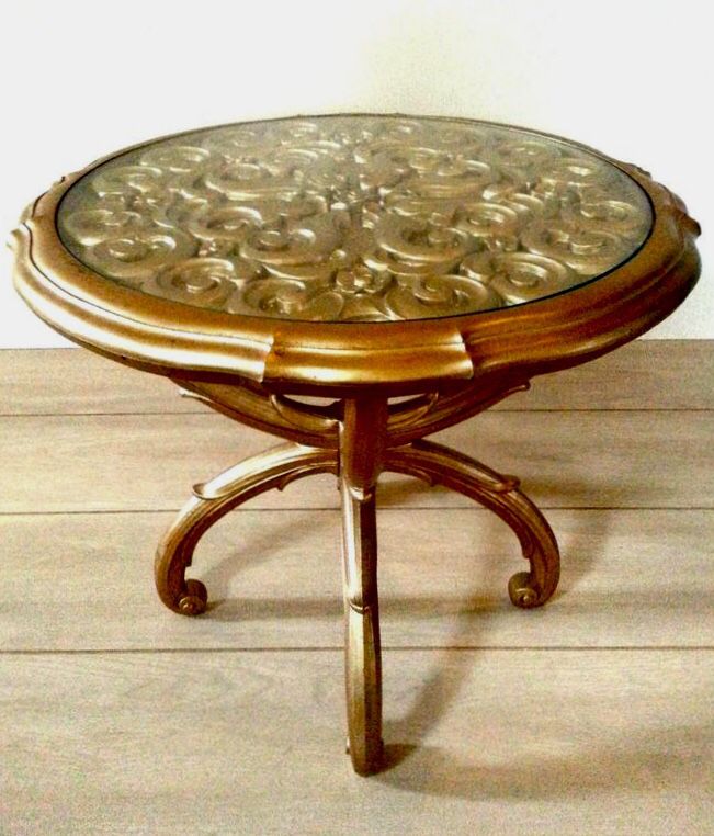 Vintage 20" Hollywood Regency Burwood glass top accent table