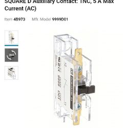 SQUARE D Auxiliary Contact: 1NC, 5 A Max Current (AC)