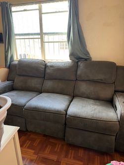 Gray Fabric Reclining Sofa 3-Seater