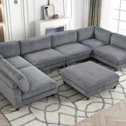 Gray Corduroy Sectional Sofa 