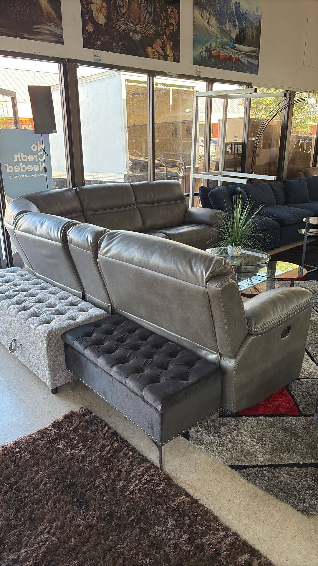 Big Sectional Recliner Grey Color Great Qualify