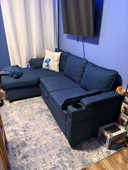 Blue L Shape Couch & Sleeper