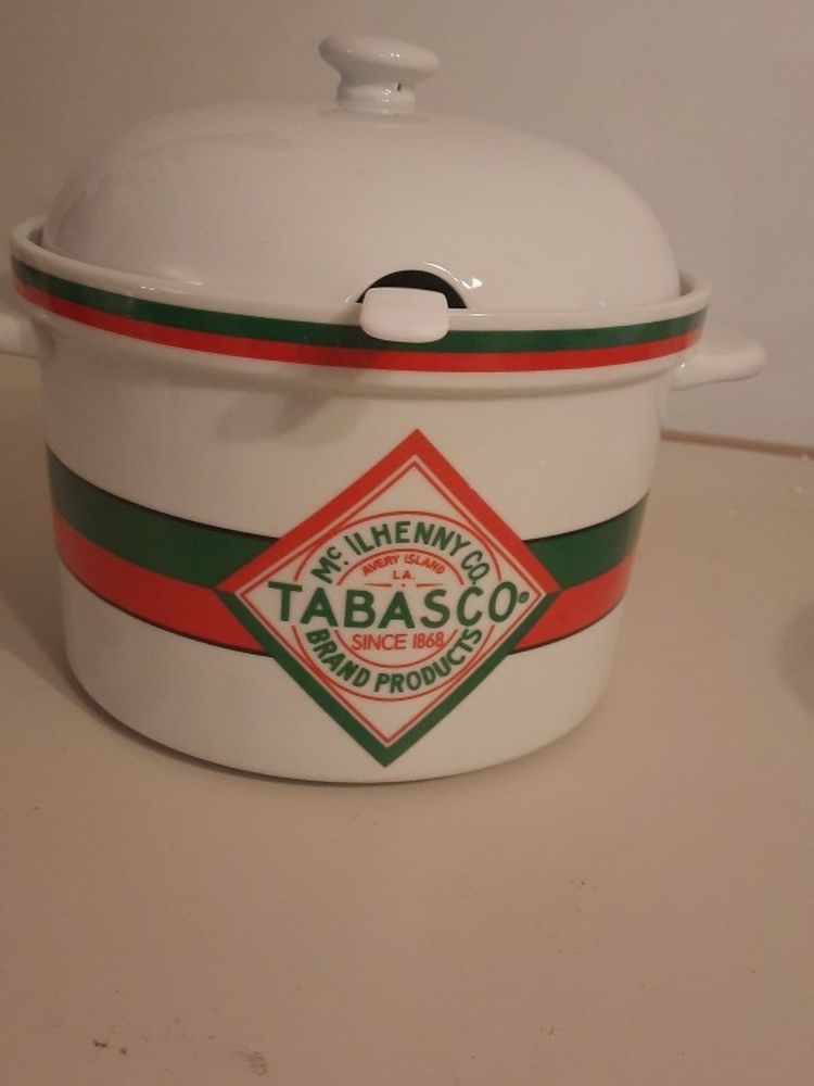 Vintage Tabasco Chili Ceramic Pot with Laddle