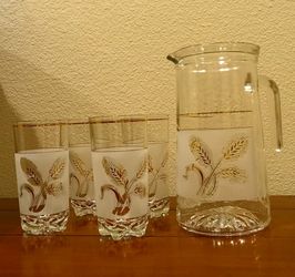  vintage golden wheat glassware set