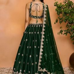 Dark Green Embroidered Lehenga – Size Smal 