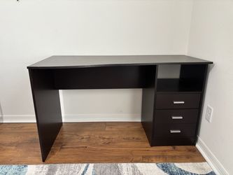 Brown Computer Desk with Drawers and Shelf