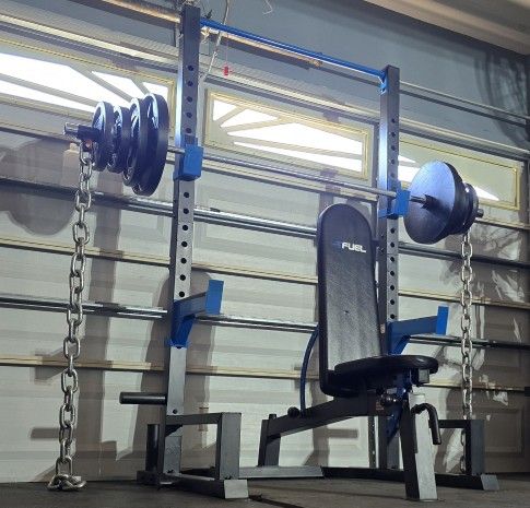 <<FREE DELIVERY>>  SQUAT RACK  + ADJUSTABLE BENCH + OLYMPIC WEIGHT PLATES + OLYMPIC BARBELL + OLYMPIC WEIGHT TREE 