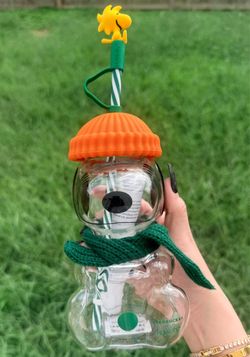 Starbucks Peanuts Snoopy Glass Cup with Straw