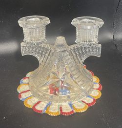 Vintage Federal Glass Double Candle Holder Candelabra