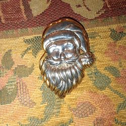 Vintage 3 Inch Two-tone Santa Brooch Pendant Marked Best