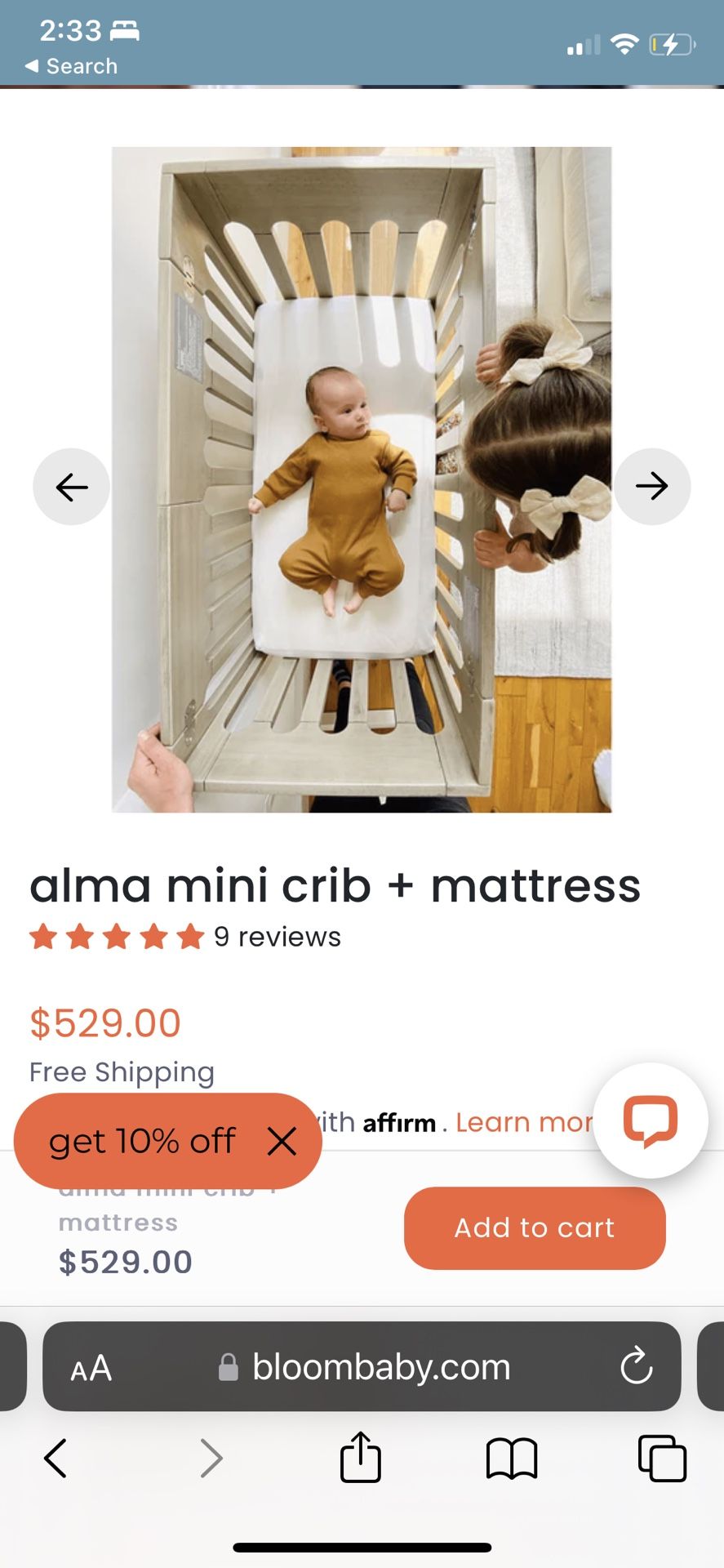 Bloom Alma Mini Portable Crib With Matress (sheet Cover Included