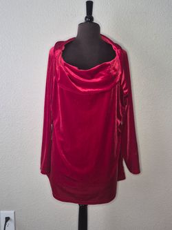 Suzie in the City Woman Top 3X Red Velvet Stretch Long Sleeve Cowl Neck Tunic