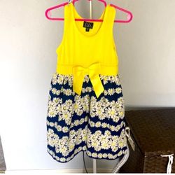 Kids Yellow and Navy Blue daisy summer dress.