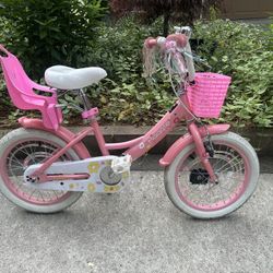 Girls Pink Bike With Basket And Doll Seat, 16” Wheels