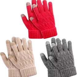 Kids Gloves Winter Warm Touchscreen Fingers 3 Pairs,Toddler Gloves Fleece Cold Weather,Boys Girls Gloves Children