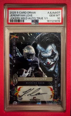 Jeremiyah Love 2025 5 Card Draw Jokers Wild Auto True 1/1 PSA 10