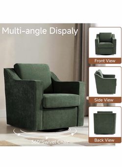 Swivel Accent Chairs Set of 1’Upholstered Barrel Armchair, Green Comfy Club Chair in Chenille, Metal Swivel Base, High-Resilience Cushion, For Living 