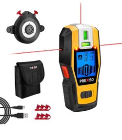 2-in-1 Stud Finder with Laser Level, Rechargeable Multi Surface Cross Line Laser & Wall Stud Scanners Tool for Hanging Frames & Picture, Wood Ac Wire 
