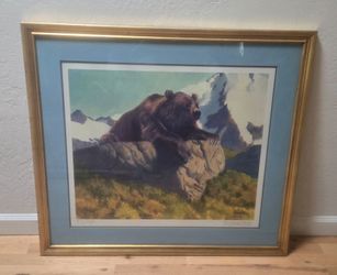 Fred Machetanz Signed Lithograph King of the Mountain Framed Bear Print 1978