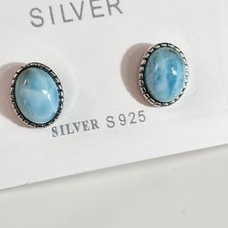 Sterling  Silver larimar Stud Earrings