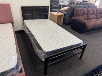 Twin Bed Frame with Headboard and Mattress
