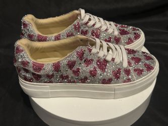 Betsey Johnson Crystal Sneakers w/ Red Hearts – NEW Size 8.5 Sparkly Rhinestone