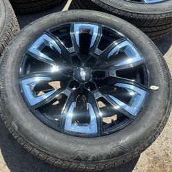 New 22” Chevy Black Rims and Tires 22 GMC Denali Wheels Silverado Tahoe Sierra Yukon Rines Negros Con Llantas Nuevas OEM stock factory Original Take o